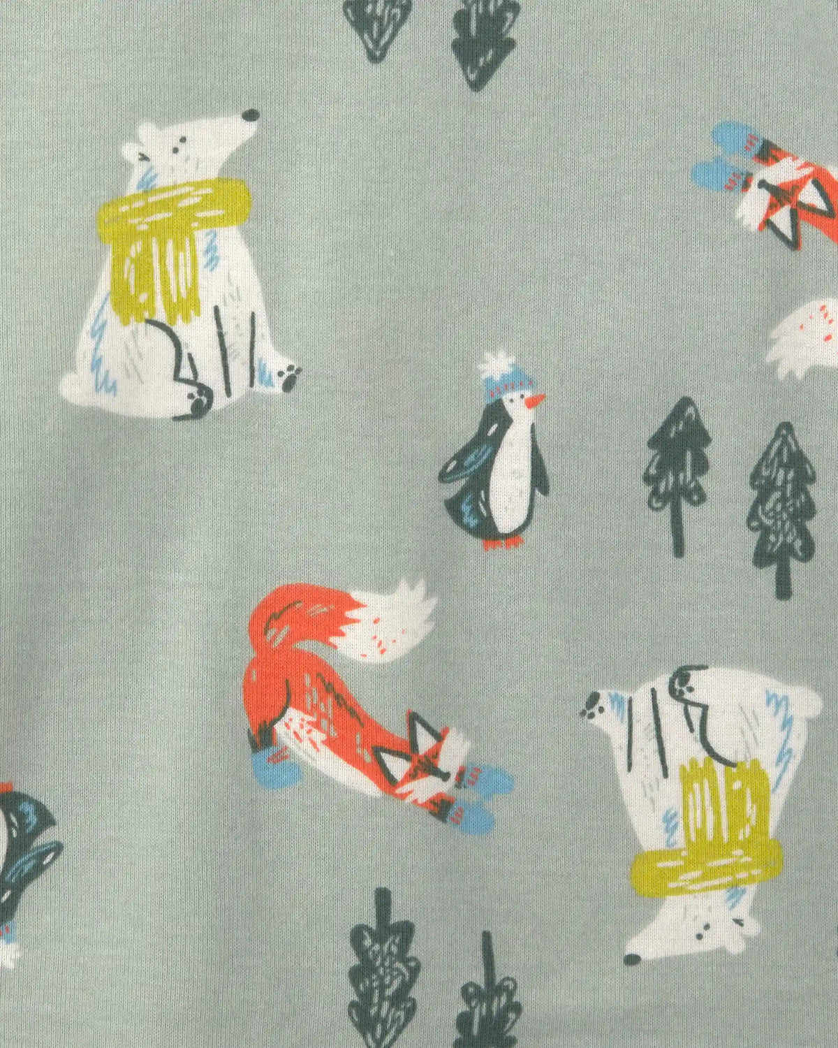 Toddler Boy Polar Bear 100% Cotton 4-Piece Pajama Set - Blue/Grey