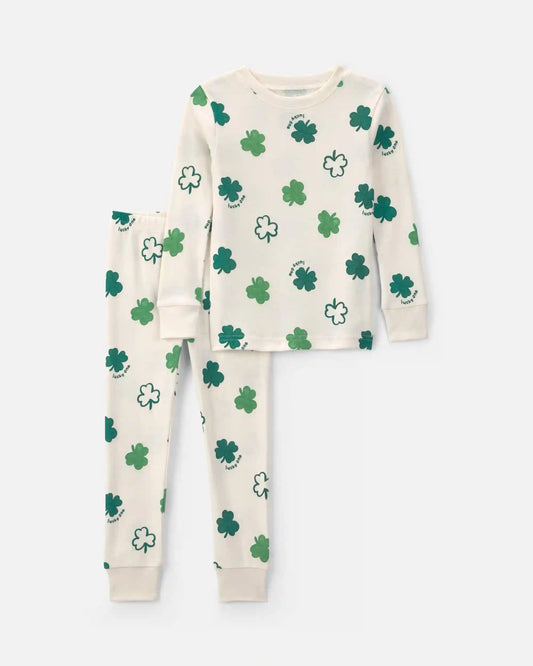 Toddler St Patrick's Day Cotton Snug Fit 2-Piece Pajama Set - Green/Cream
