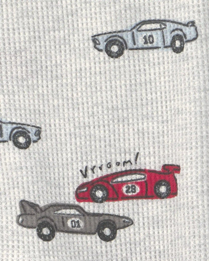 Toddler Boy Race Car Thermal Waffle Knit 1-Piece Pajama - Cream