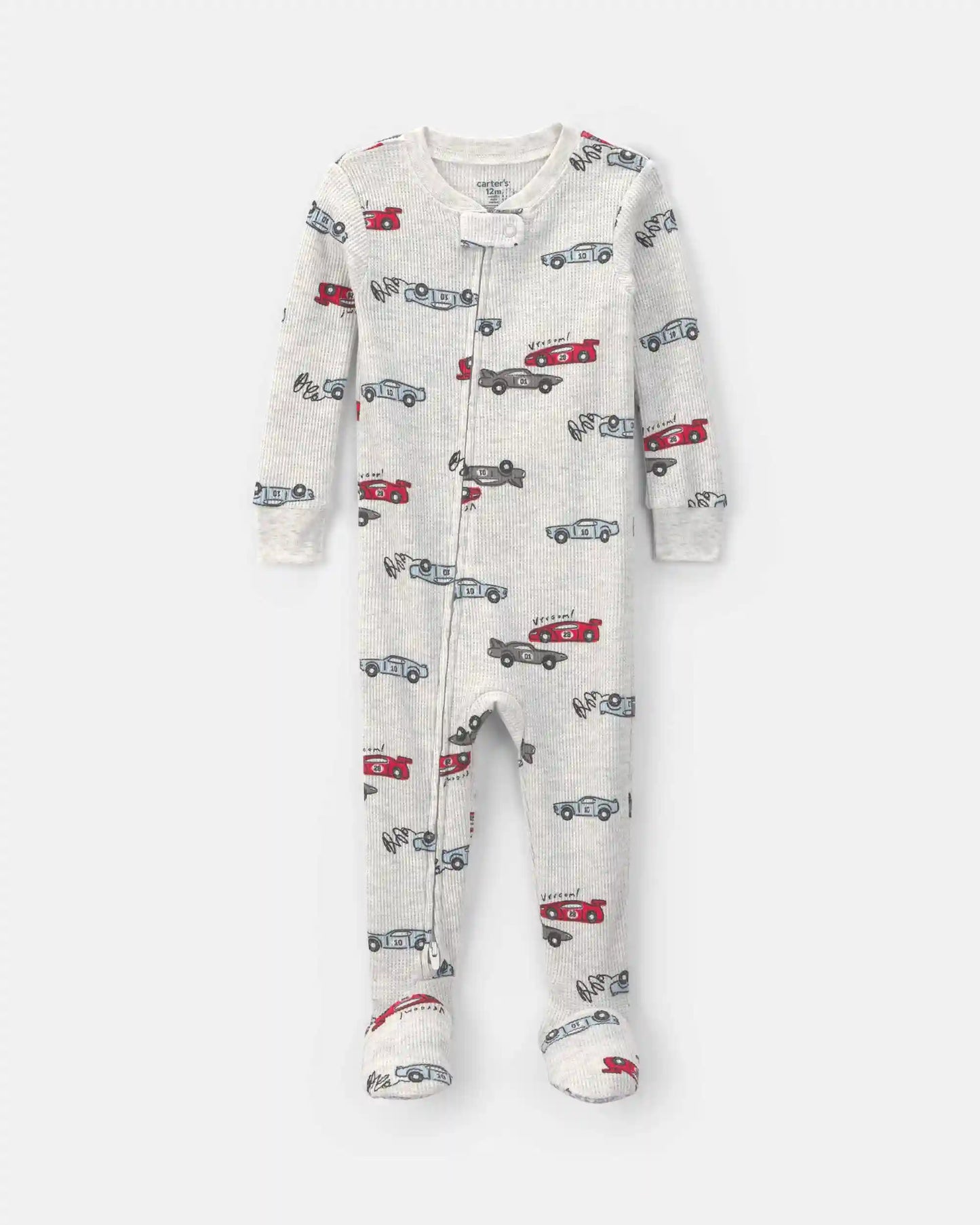 Toddler Boy Race Car Thermal Waffle Knit 1-Piece Pajama - Cream