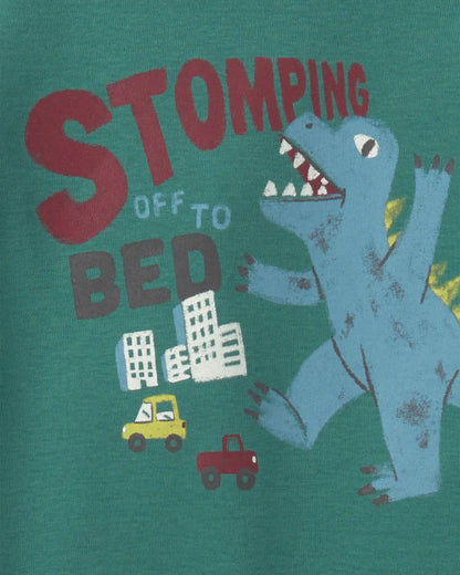 Toddler Boy Dinosaur 100% Cotton 4-Piece Pajama Set - Green/White