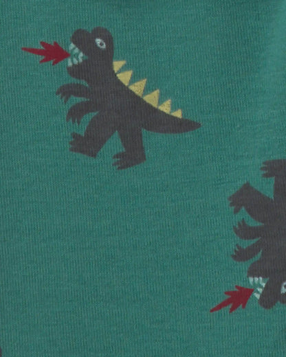 Toddler Boy Dinosaur 100% Cotton 4-Piece Pajama Set - Green/White