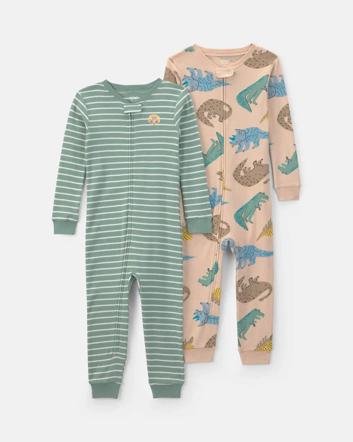 Toddler Boy 2-Pack Dinosaur Striped Cotton Snug Fit 1-Piece Pajama - Green/Khaki