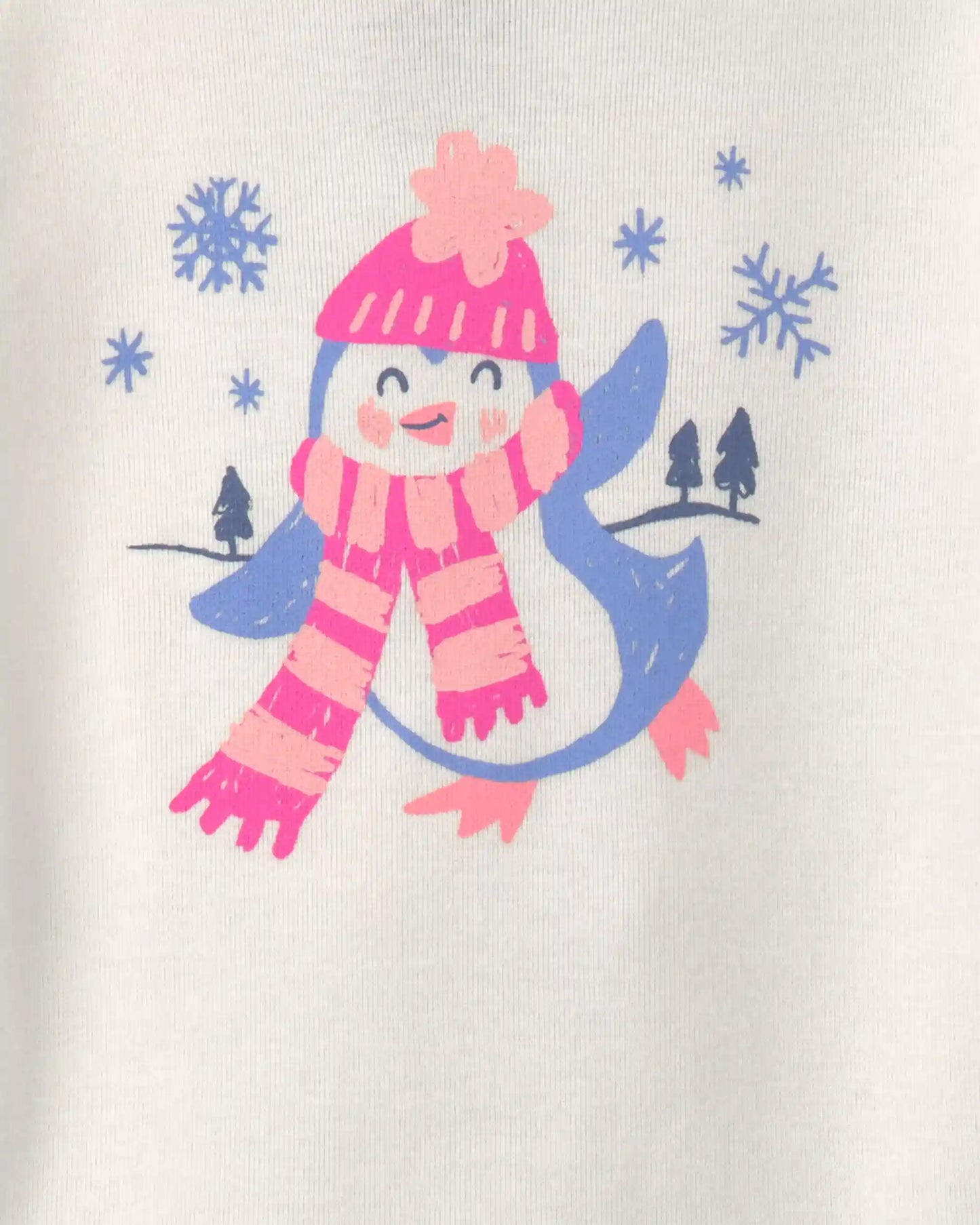 Toddler Girl Penguin Winter Cotton Snug Fit 4-Piece Pajama Set - Purple/White