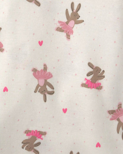 Toddler Girl Ballerina Bunny Cotton Snug Fit 4-Piece Pajama Set - Pink/White