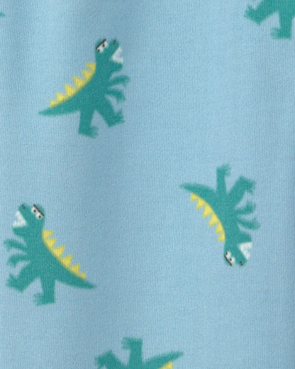 Toddler Boy 'Sleep!' Dinosaur Fleece Loose Fit 2-Piece Pajama Set - Grey/Blue
