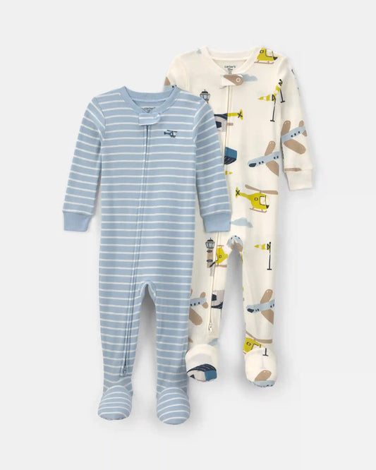 Toddler Boy 2-Pack Airplane Cotton Snug Fit 1-Piece Pajama - Blue/White