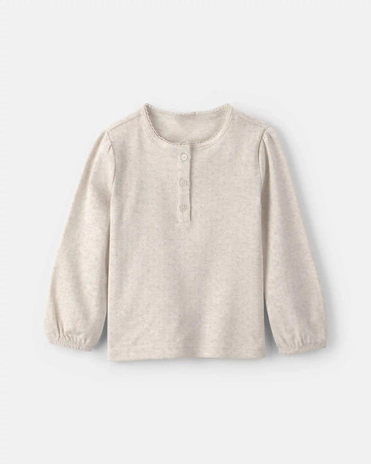 Toddler Girl Long-Sleeve Henley T-Shirt - Cream
