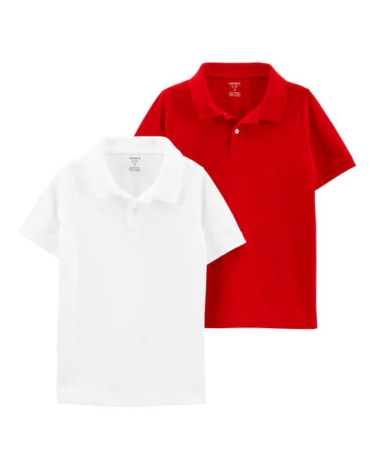 Boys 2-Pack Piqué Polos - Red/White
