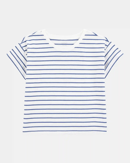 Kid Striped Short-Sleeve Fashion Top - Navy