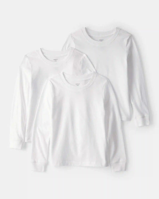 Boys 3-Pack Long-Sleeve Undershirts - White