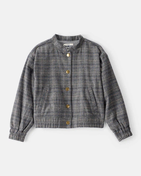 Girls Plaid Cotton Long-Sleeve Fashion Jacket - Grey