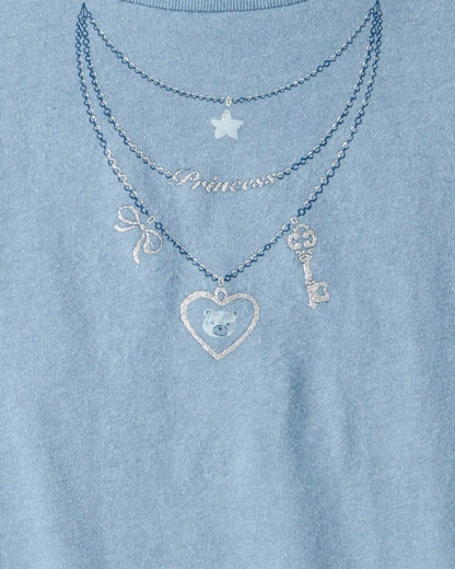 Girls Charm Necklace Short-Sleeve Graphic Tee - Blue