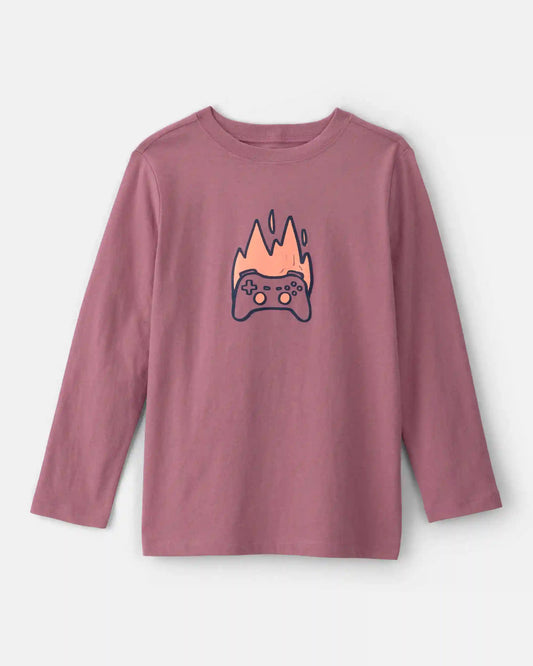Boys Game Controller Long-Sleeve Graphic Tee - Red