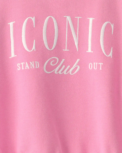 Girls 'Iconic Club' French Terry Pullover Sweatshirt - Pink