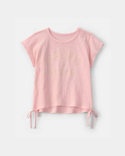 Girls 'Malibu Beach' Crinkle Top - Pink