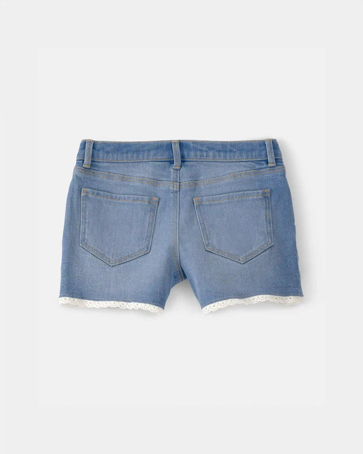 Girls Eyelet Trim Denim Shorts - Medium Wash