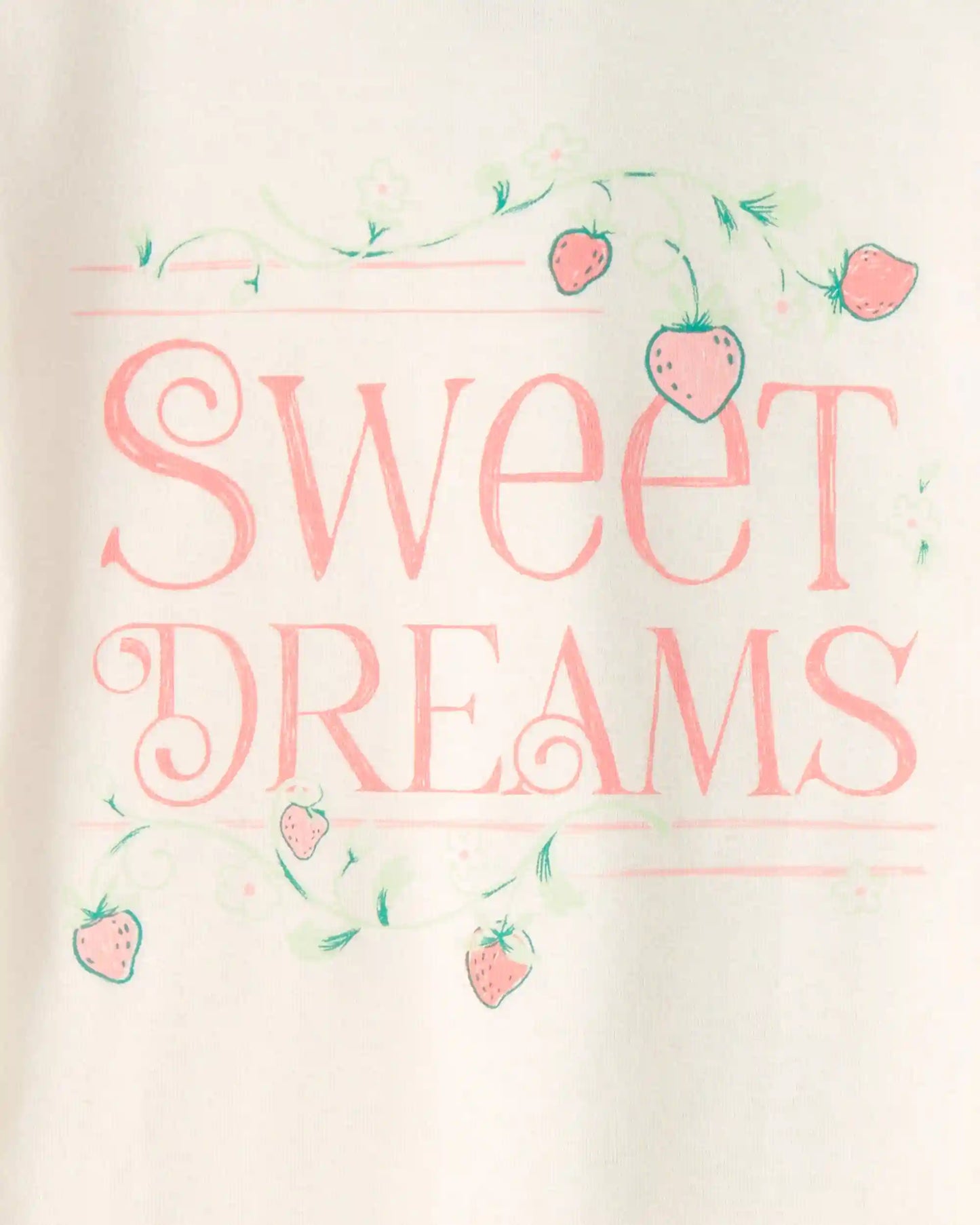 Girls Strawberry 100% Cotton Snug Fit 4-Piece Pajama Set - Green/Pink