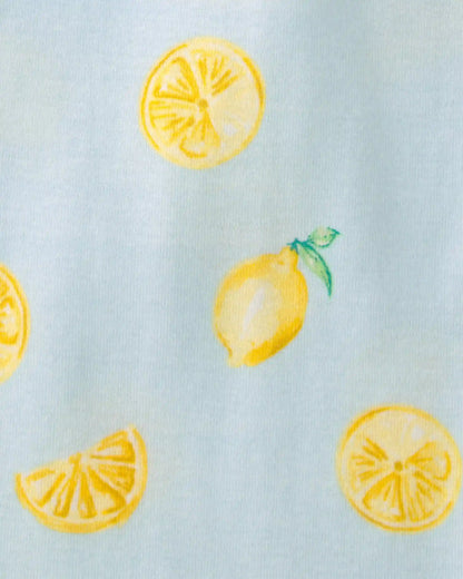 Girls Lemon 100% Cotton Snug Fit 4-Piece Pajama Set - Blue/Yellow
