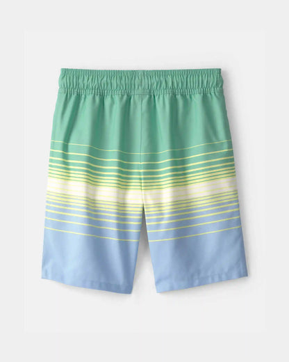 Boys Striped Swim Trunks - Green/Blue
