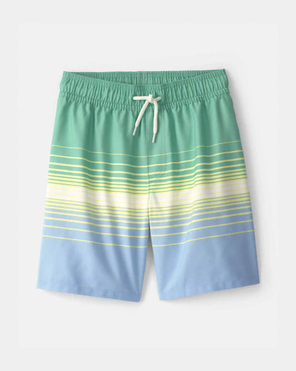 Boys Striped Swim Trunks - Green/Blue