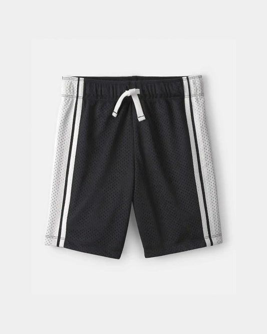 Boys Striped Mesh Active Shorts - Black