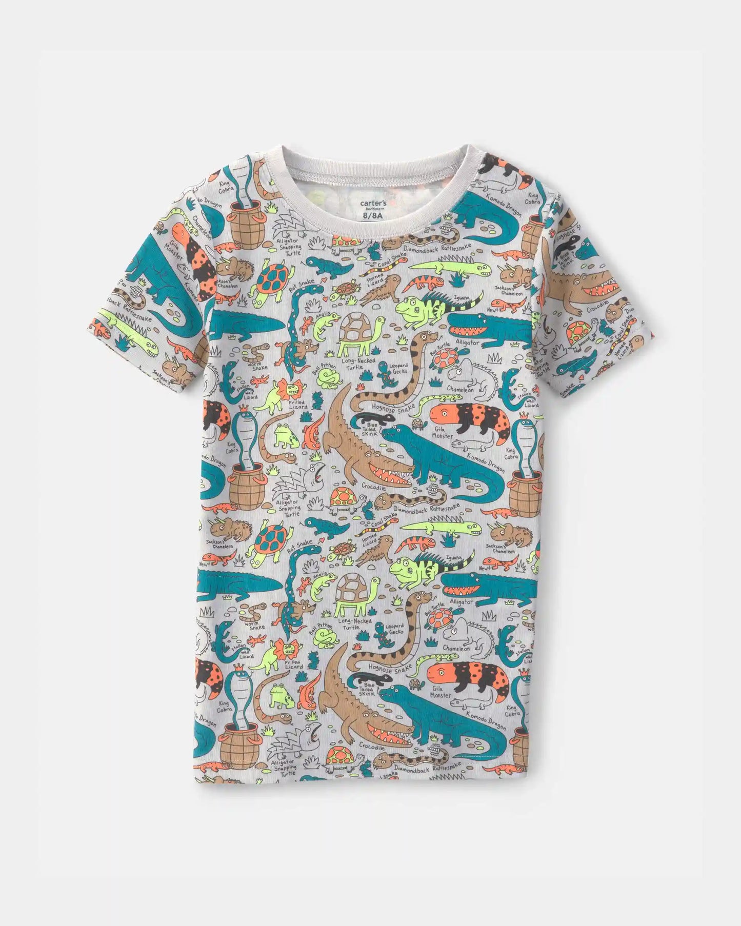 Boys Alligator 100% Cotton Snug Fit 2-Piece Pajama Set - Grey