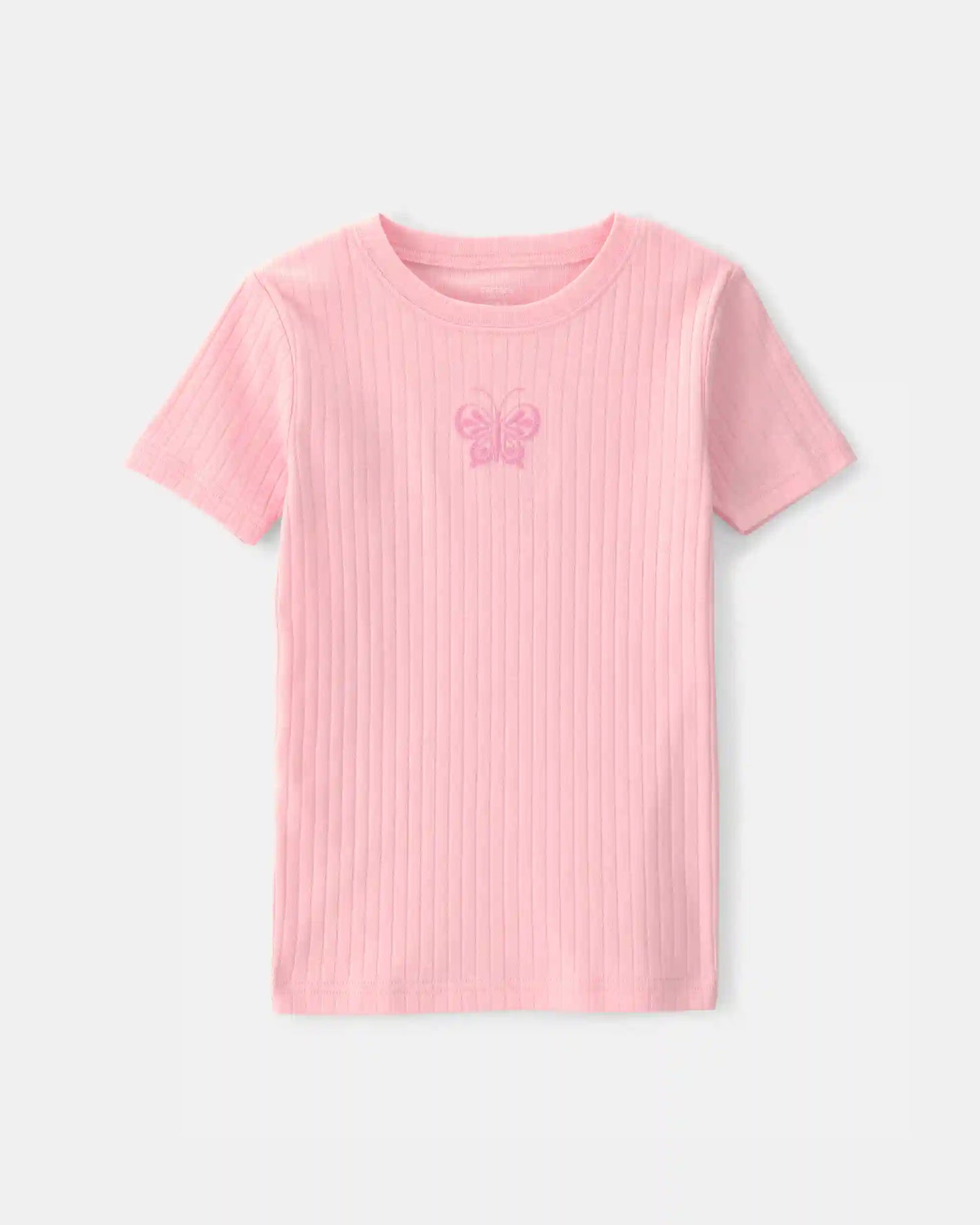 Girls Butterfly Rib Snug Fit 2-Piece Pajama Set - Pink