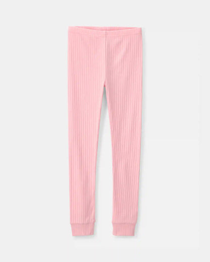 Girls Butterfly Rib Snug Fit 2-Piece Pajama Set - Pink