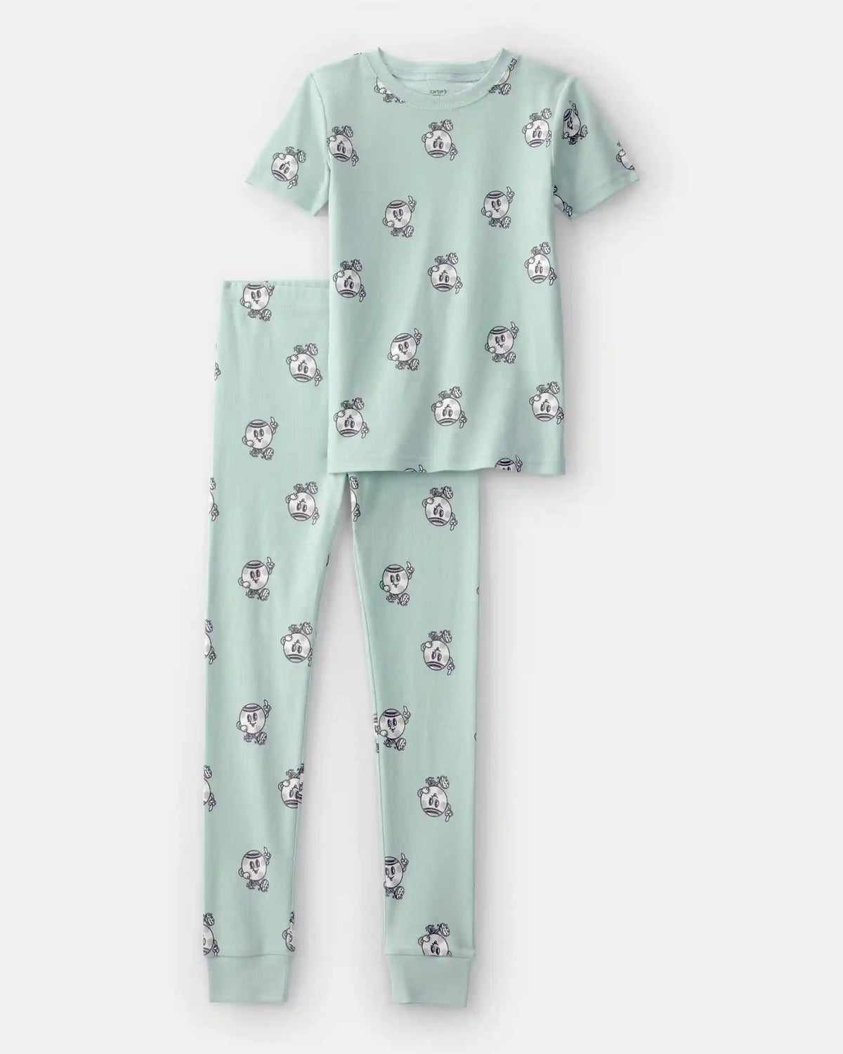 Kids Soccer 100% Cotton Short-Sleeve Snug Fit 2-Piece Pajama Set - Green