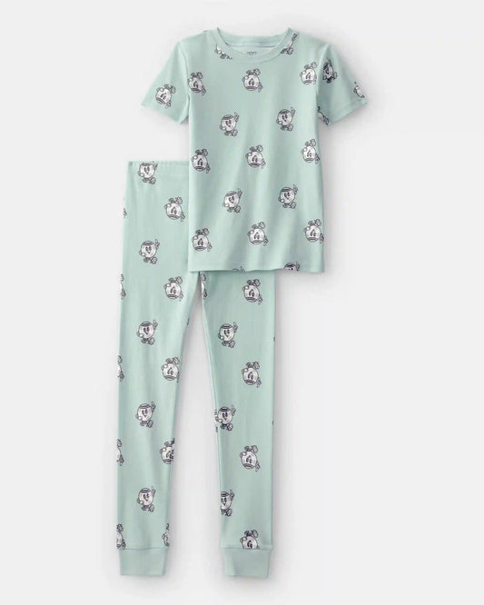 Kids Soccer 100% Cotton Short-Sleeve Snug Fit 2-Piece Pajama Set - Green