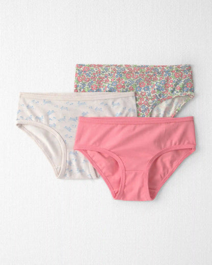Girls 3-Pack Organic Cotton Hipster Underwear in Floral