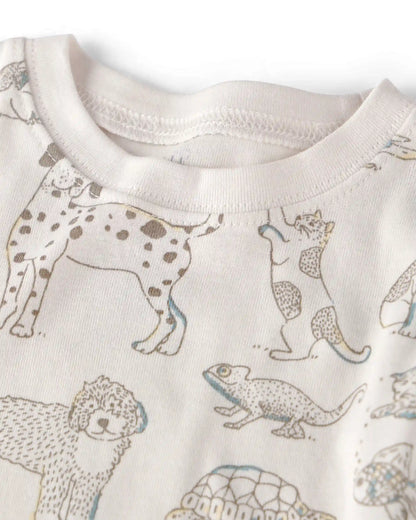Kids 2-Piece Organic Cotton Ribbed Pajama Set in Pet Print