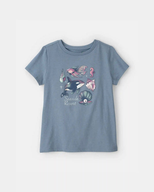 Girls 'Seaside Resort' Sea Animal Graphic Tee - Blue