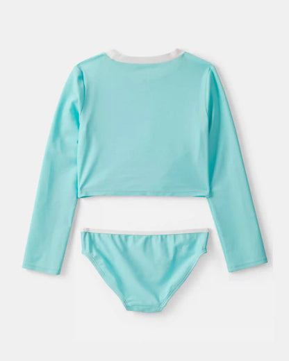 Girls 2-Piece Long-Sleeve Rashguard Swimsuit Set - Turquoise
