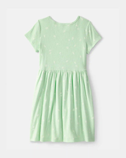 Girls Floral Short-Sleeve Dress - Green