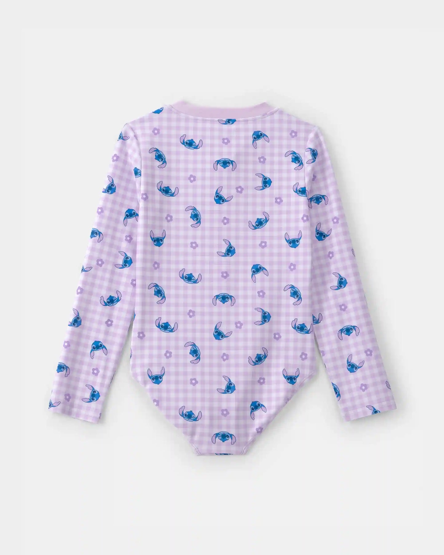 Girls Disney© Lilo & Stitch Gingham 1-Piece Rashguard Swimsuit - Purple/Blue