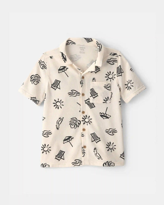 Boys Beach Button-Down Shirt - Ivory