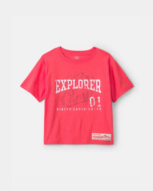 Boys 'Explorer Camp' Graphic Tee - Coral