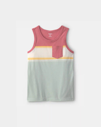 Boys Colorblock Pocket Tank Top - Red/Ivory/Blue