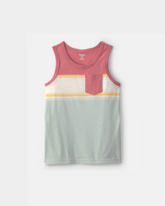 Boys Colorblock Pocket Tank Top - Red/Ivory/Blue