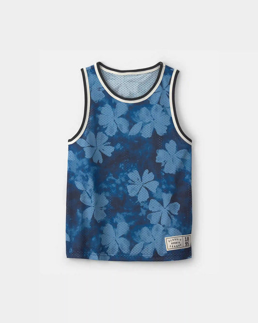 Boys Floral Mesh Muscle Tank - Blue