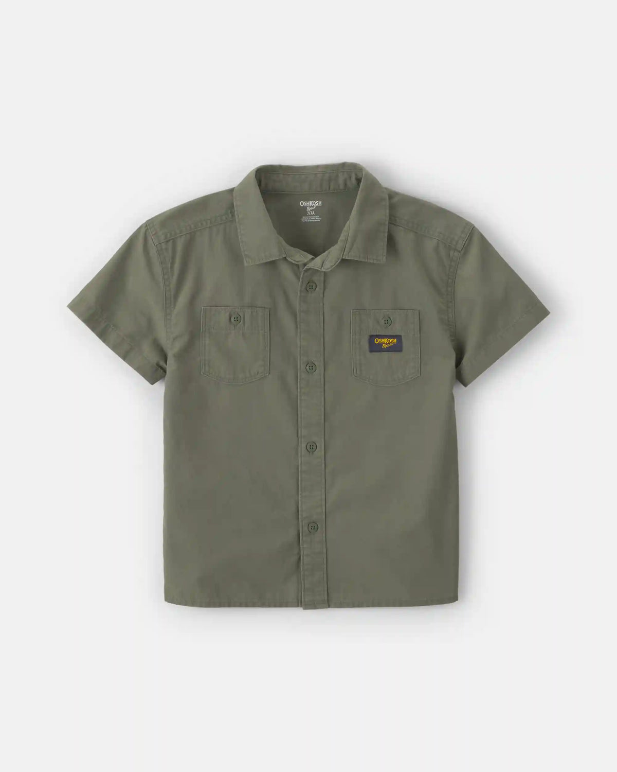 Boys Canvas Short-Sleeve Button-Down Shirt - Green
