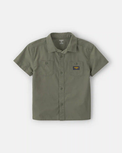 Boys Canvas Short-Sleeve Button-Down Shirt - Green