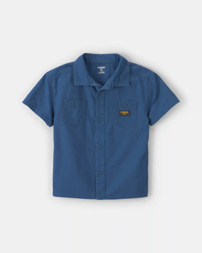Boys Canvas Short-Sleeve Button-Down Shirt - Navy Blue
