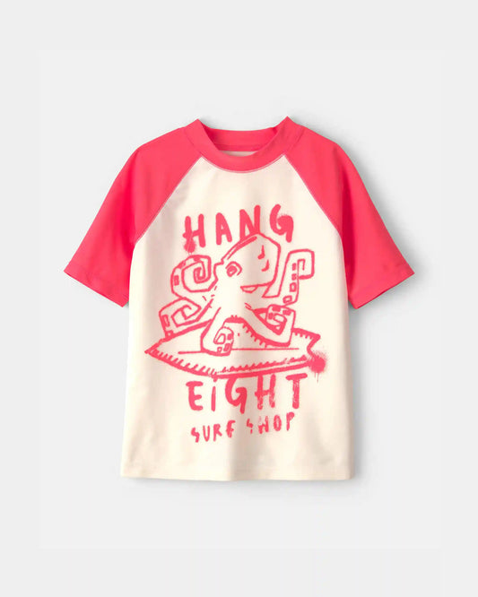 Boys Octopus Short-Sleeve Rashguard - Red/Cream