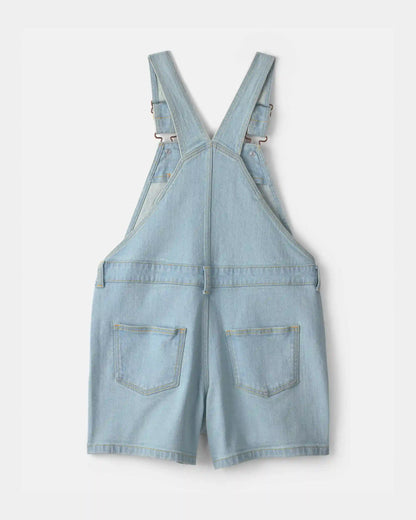 Girls Star Embellished Denim Shortall - Light Wash