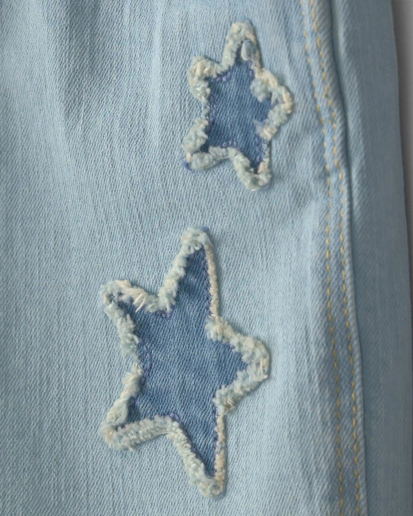 Girls Star Embellished Denim Shortall - Light Wash