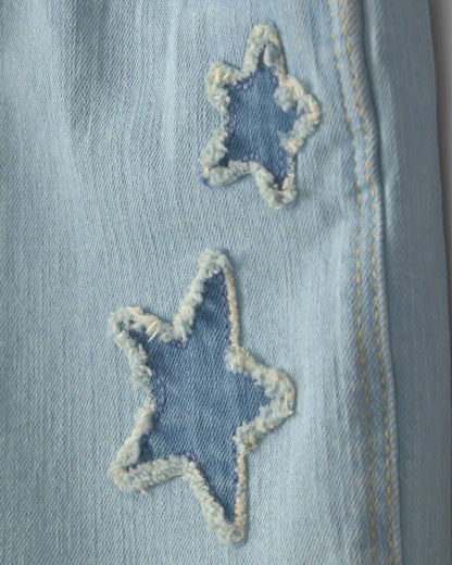 Girls Star Embellished Denim Shortall - Light Wash