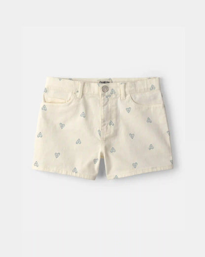 Girls Heart Denim Shorts - Ivory